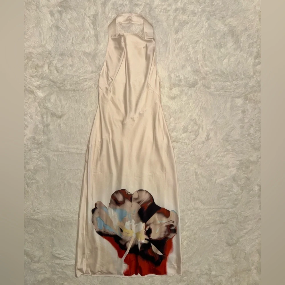 New Significant Other Anastasia Placed Floral Satin Halter Maxi Dress sz 6_2